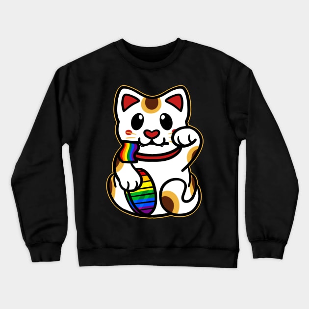 LGBTQ+ Pride Lucky Cat - Gay Crewneck Sweatshirt by leashonlife